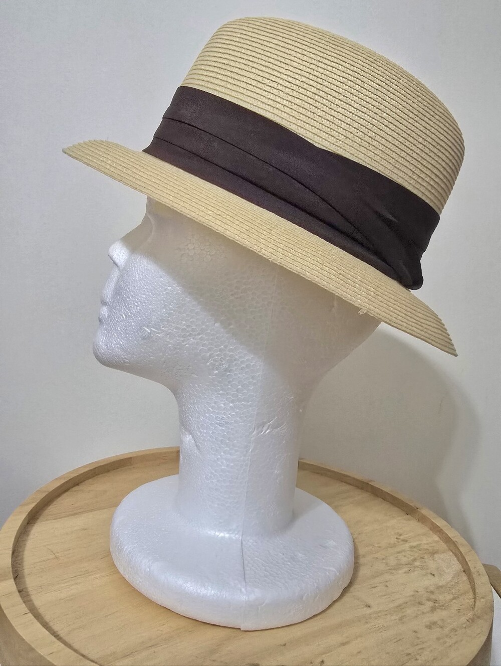 Vtg Park Royal Men's Ecru/Brown Fedora Hat Genuine Milan Weave 6 3/4" Looks NEW - Picture 2 of 12